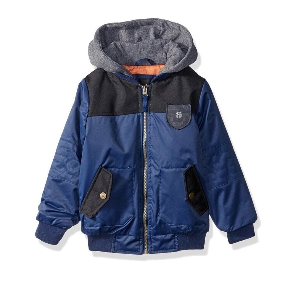 IXTREME Boy's Flight Bomber Jacket W/Hood Insulated Water Resistant Blue Sz 5